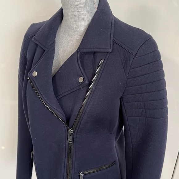 Moto Biker Jacket Pockets 100% Cotton Navy, Size L - Picture 4 of 11